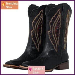 Square Toe Cowboy Boots Wide Calf Western Fashion Boots Women